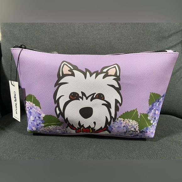 NWT Marc Tetro White Westie Dog Print & Purple Hydrangea Flowers Bag - Picture 9 of 13